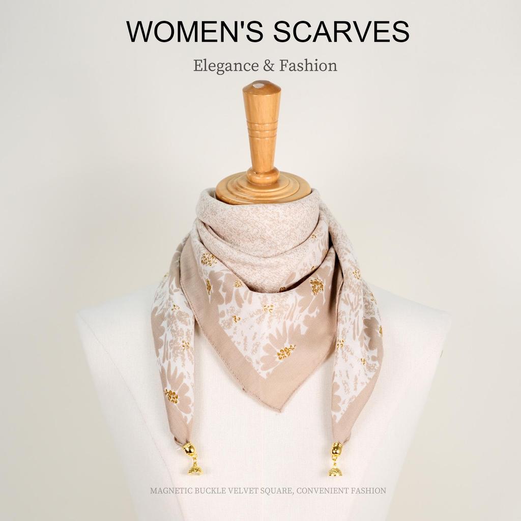 Golden Bean Magnetic Buckle Scarf – Fashionable Cotton & Linen Shawl for Mothers