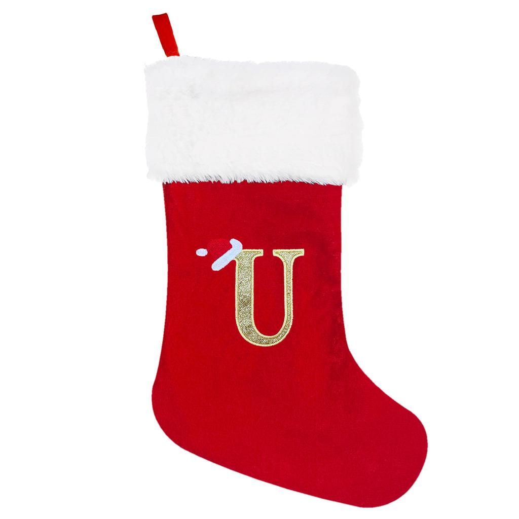 A-Z Letters Christmas Stocking Xmas Tree Pendant Alphabet Socks Gift Bag
