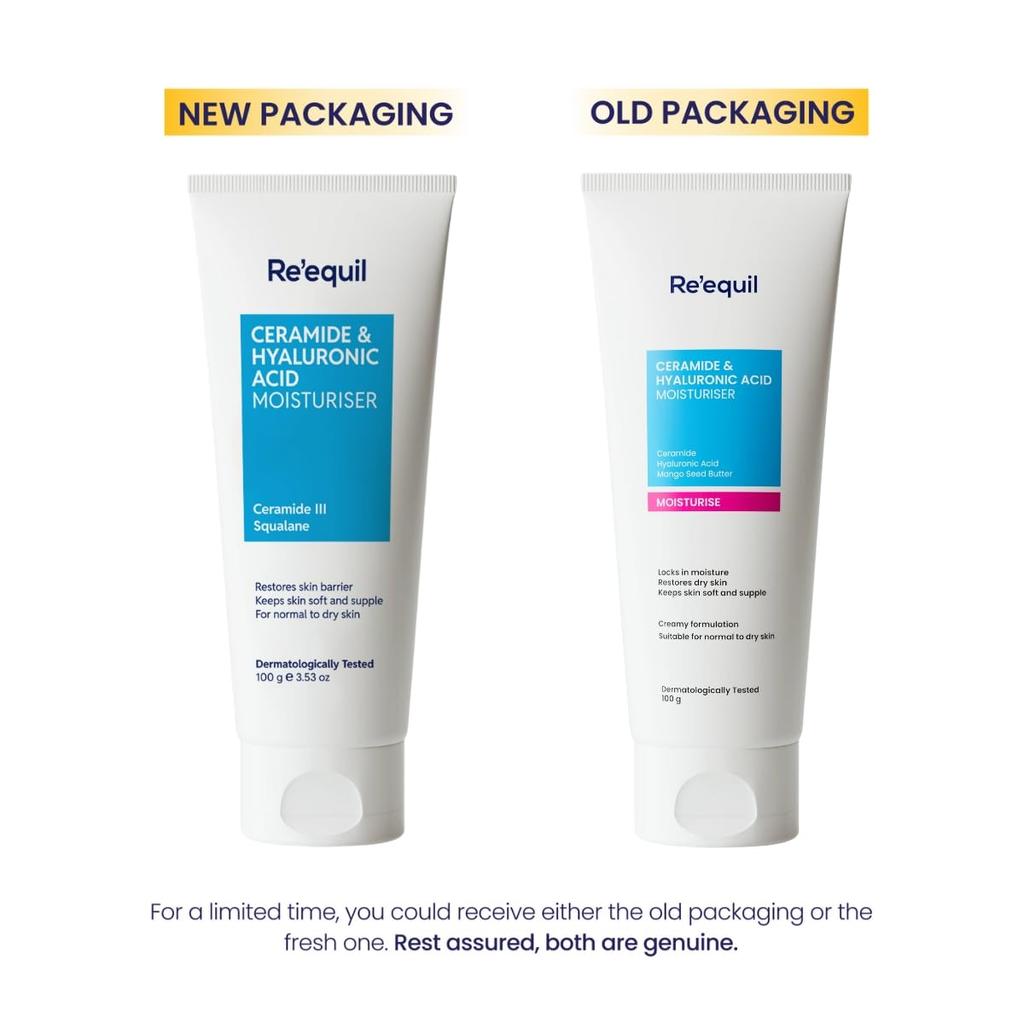 RE' EQUIL Ceramide & Hyaluronic Acid Moisturiser | Moisturizer For Face | Barrier Repair Cream | Long Lasting Hydration | Suitable For Normal To Dr