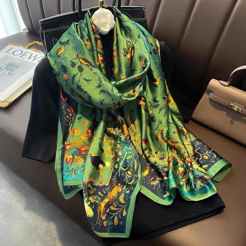 High-End Women's Chinese Style Silk Scarf: Summer Liji Brocade, 90x180, Sun Protection, Perfect Gift Shawl