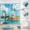 4 Pcs Shower Curtain Sets, Boat Lighthouse Ocean Waterproof Blue Bathroom Sets with Non-Slip Rugs, Toilet Lid Cover and Bath Mat, Accessories Modern