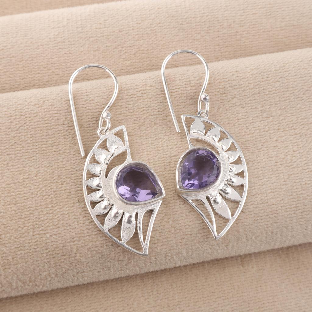 Natural Iolite Gemstone Silver Dangle Earrings 1.5", 925 Sterling Silver Jewelry, September Birth-Stone Jewelry, Iolite Earrings For Gift CE-26-8