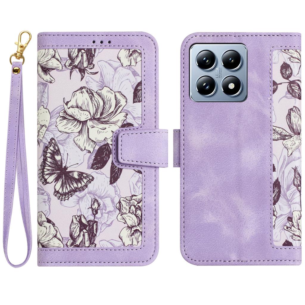 For Xiaomi 14T Pro Case PU Leather Floral Phone Cover with Card Slots