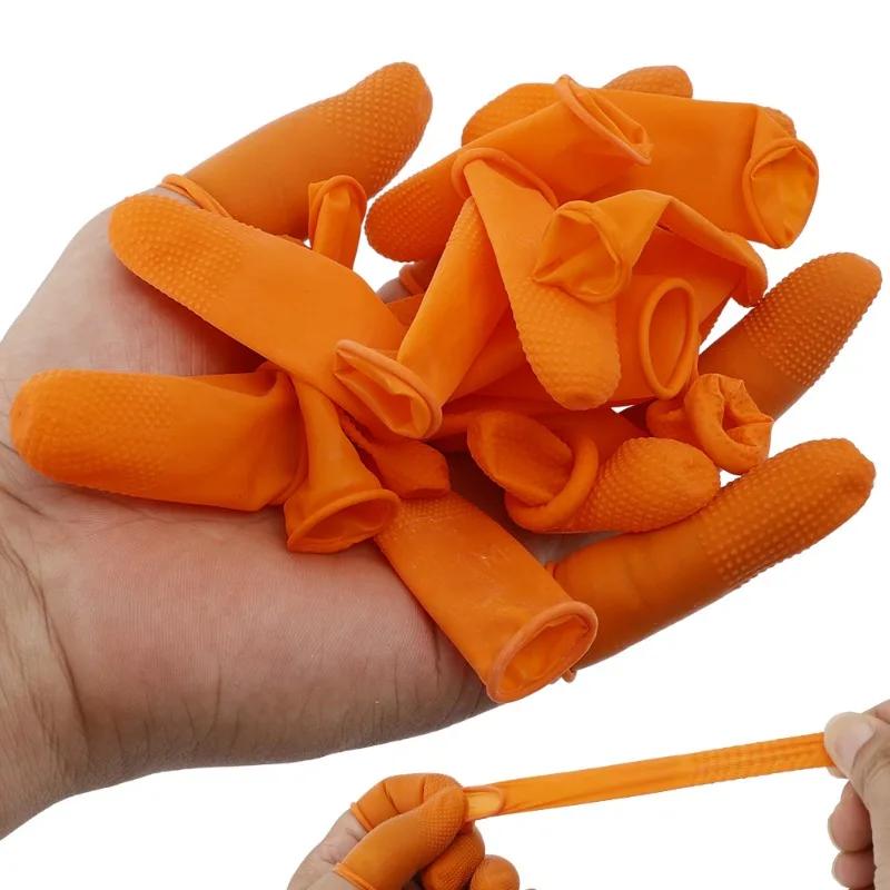 200/10PCS Latex Finger Cots Orange Thumb Caps Anti-static Industry Rubber Fingertips Protector Gloves Non-slip Finger Gloves