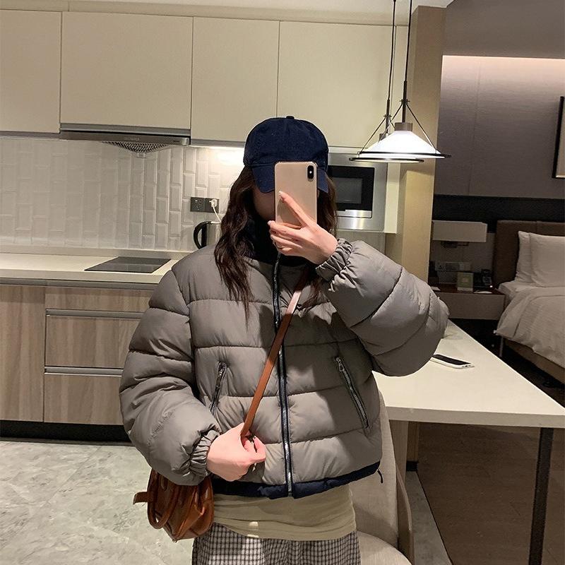 

Новое двухстороннее зимнее женское однотонное хлопковое пальто-куртка Модное простое и атмосферное женское хлопковое пальто-куртка L