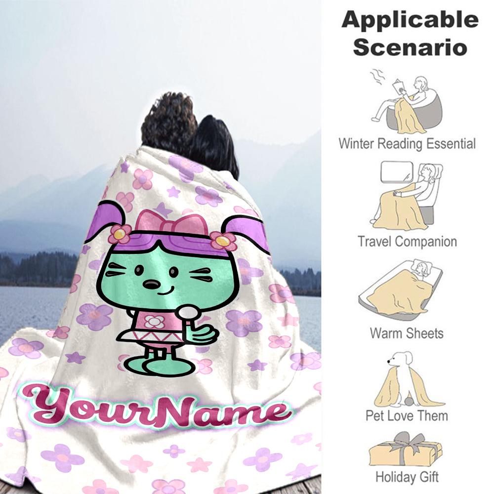 Wow! Wow! Wubbzy Customize Text Blanket Cozy Customizable Blanket Durable Comfort Perfect for Couch Livingroom Picnics Sofa Ideal for All Seasons