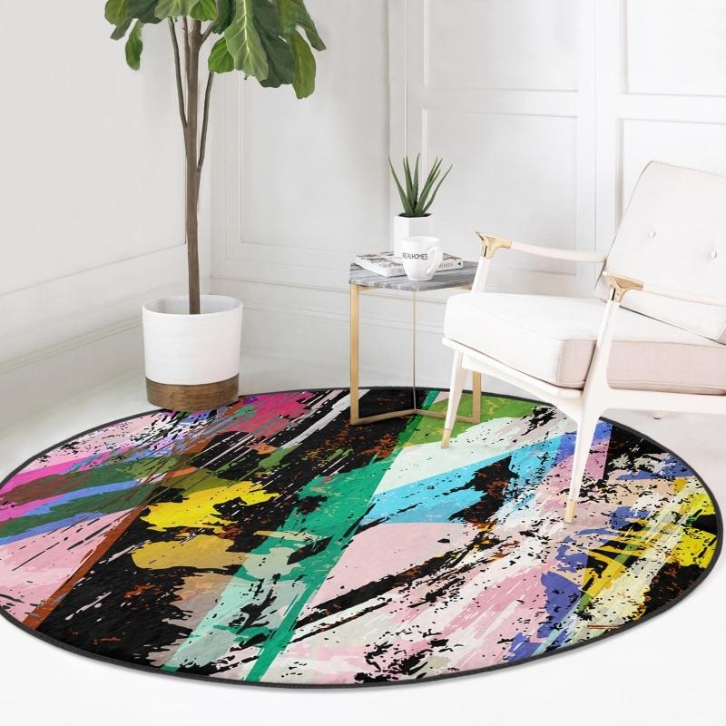 

Красочный акварельный мотив мазка кистью Современный открытый моющийся нескользящий круглый ковер