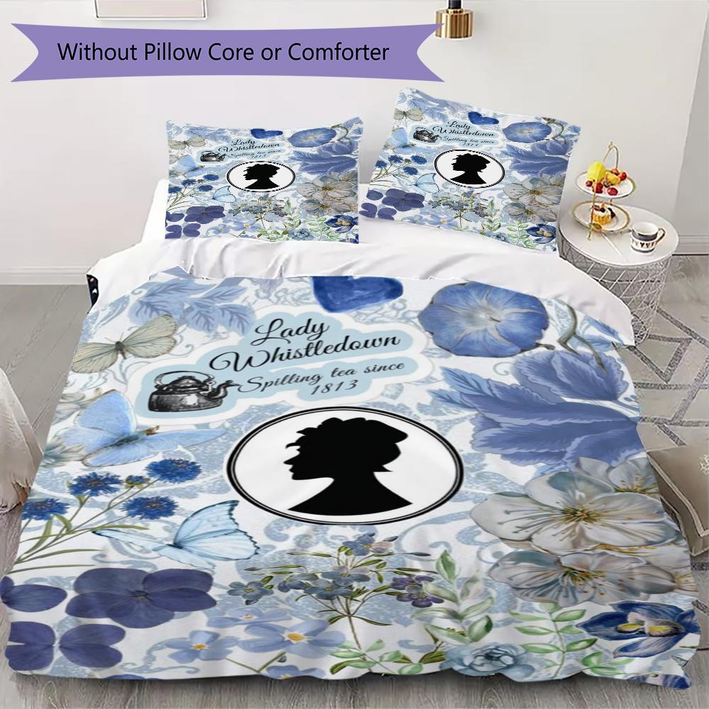 Bridgerton Pattern Bedding,Quilt Set Quilt Cover Pillowcase Home Birthday Gift(1 * duvet cover + 2 * pillowcase, without core)_lx
