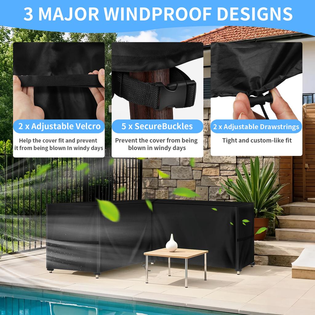 Wasserdichte Outdoor-Modulsofa-Abdeckung Robuste L-Form-Sofa-Abdeckung Rasen-Sofa-Abdeckungen Gartenmöbel Wetterschutz