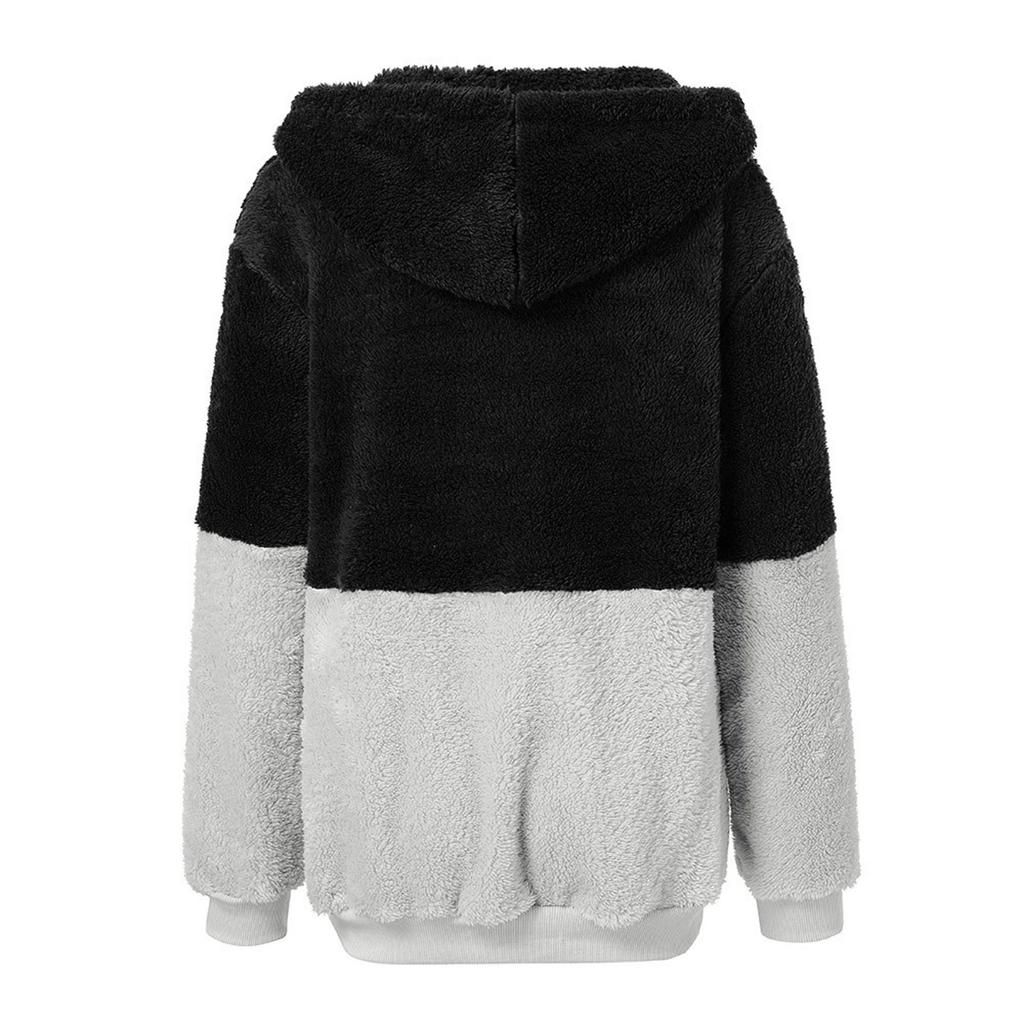 Women's Color Block Pullover Hoodie Half Zip Sherpa Fleece Sweatshirt Long Sleeve Casual Warm Outerwear