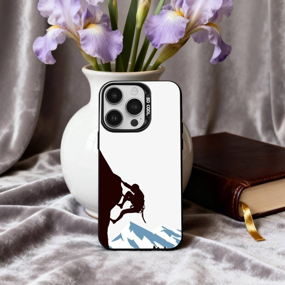 R-Rock C-Climbing Wall Art Phone Case For iPhone17,16,15,14,13,12,11 Plus,Pro Max Black Candy Silver Plated Cover
