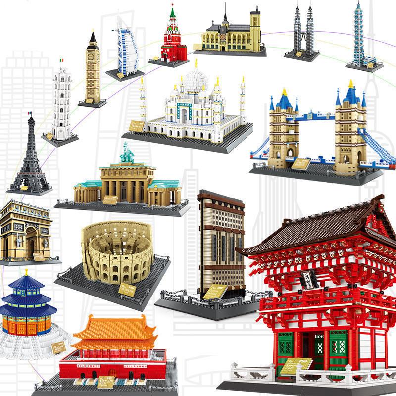 City World Famous Architecture Model Building Blocks Creative Eiffel Tower Taj Maha Villa House Bricks Toy for Children Adult