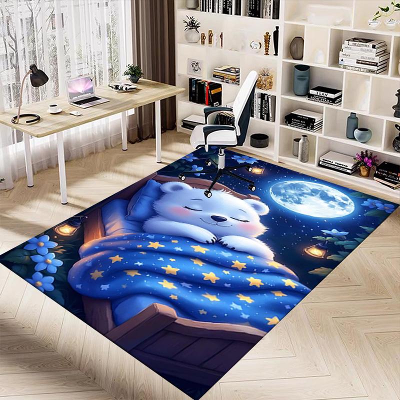 1 Stück Bär, Nacht Rutschfester Bodenteppich Kompatibel für Büro & Wohnzimmer & Schlafzimmer & Esszimmer - Flach - Webmaschine-S0348