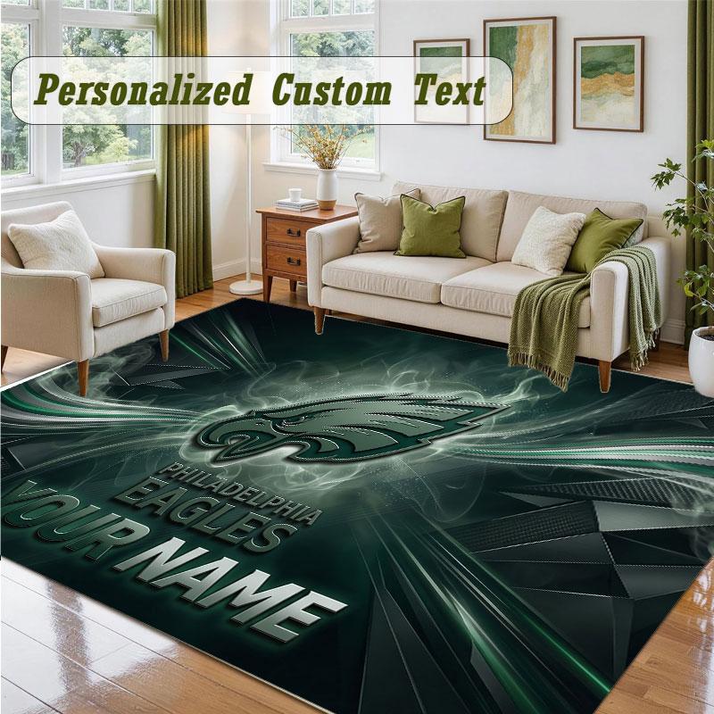 Crystal Velvet Square Rug Custom NamePhiladelphia Eagles Pattern Non Slip Home Floor Decor Rug