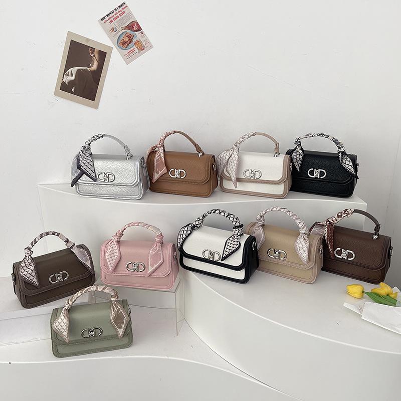 Winter niche design silk scarf contrasting color small square bag versatile portable shoulder messenger women's bag