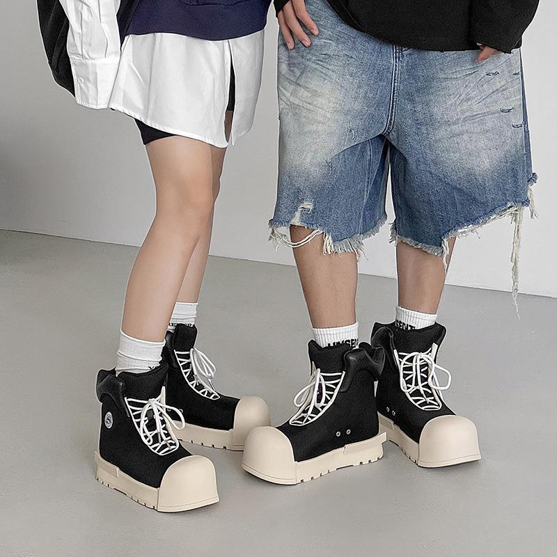 Mickey big head high-top shoes platform-soled heightening Martin boots niche American high street wind board shoes couple bread shoes