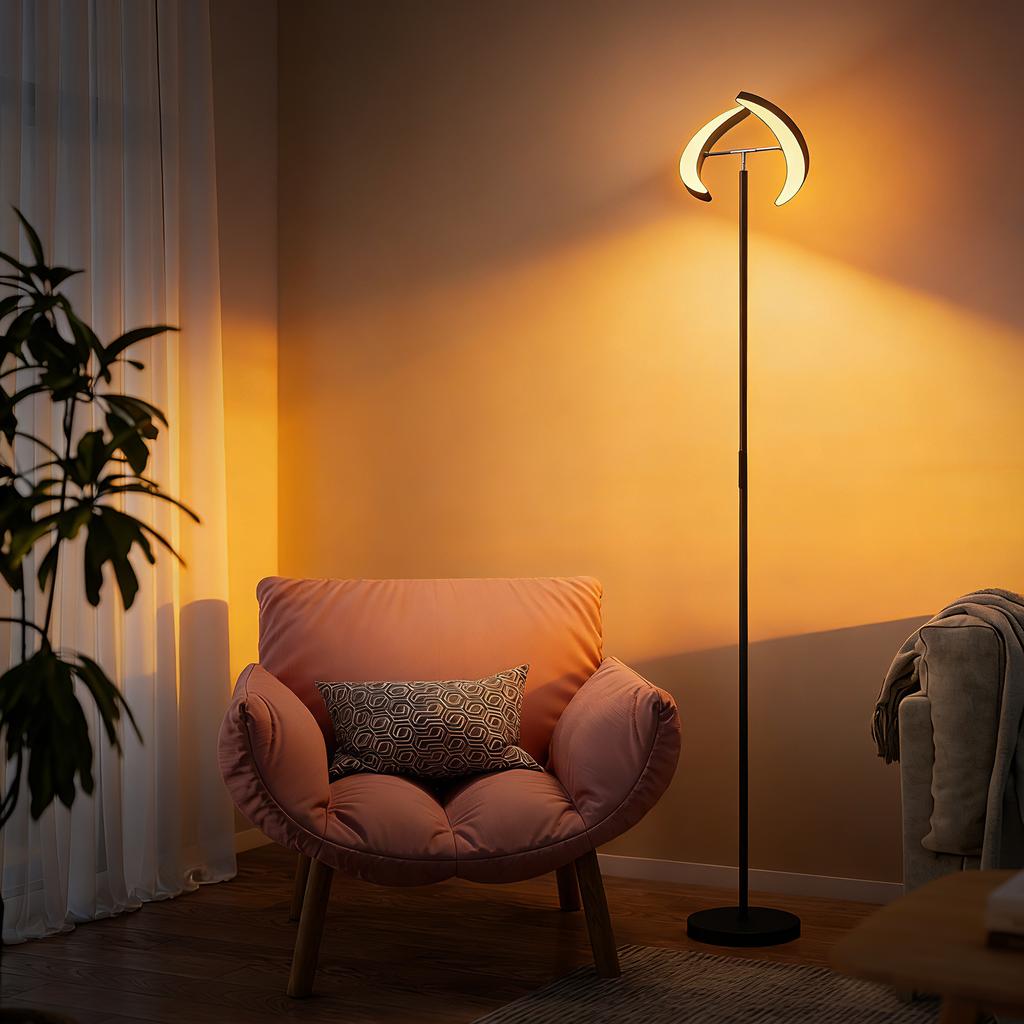 Dimmable Floor Lamp 2700K-6000K with Remote Control and Dual Head Rotating 350 Degrees, Black
