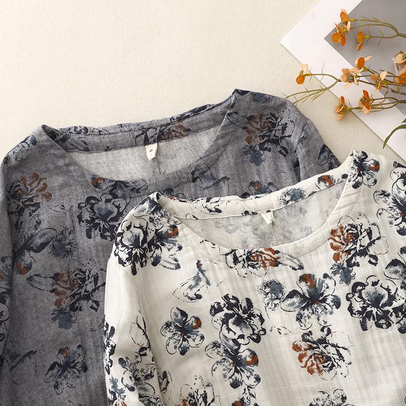 Xin Xing Cotton Linen Pastoral Print Dress: Soft, Gentle, Loose Fit for Spring and Autumn