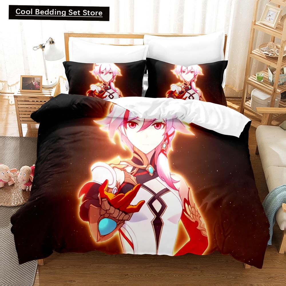 3D Anime Honkai Impact 3rd Bedding Set Printed Decorative 2_3pcs Duvet Cover Set Bedclothes Quilt Cover Home For Home Textiles