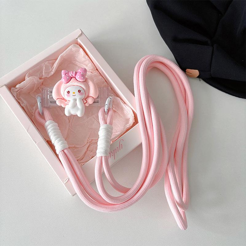 Cartoon Kt Cat Girl Heart Back Clip Diagonal Cross-Chain Braided Rope Mobile Phone Case Halter Neck Strap Mobile Phone Back Clip Anti-Fall