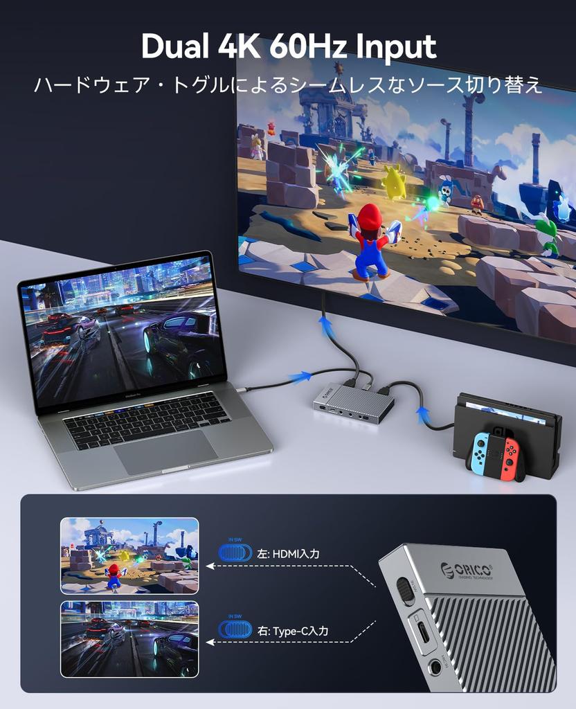 ORICO HDMI Capture Card with HDR Video Capture for Video and Live Screen Compatible with and Includes Japanese Instruction Manual 4K@60Hz Pass-Through