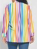 Plus size women's long-sleeved shirt colorful striped loose printed shirt colorful vertical stripes