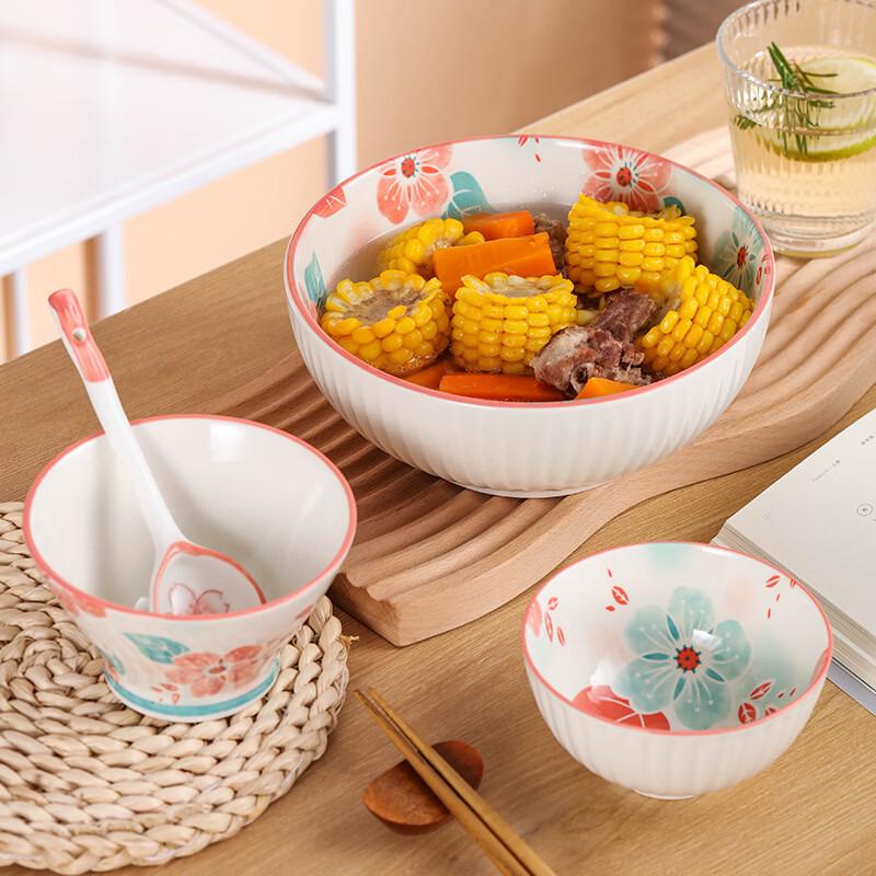 Chizhi Ceramic Nordic Spring 8-inch Deep Plate Set with 3 Compartments