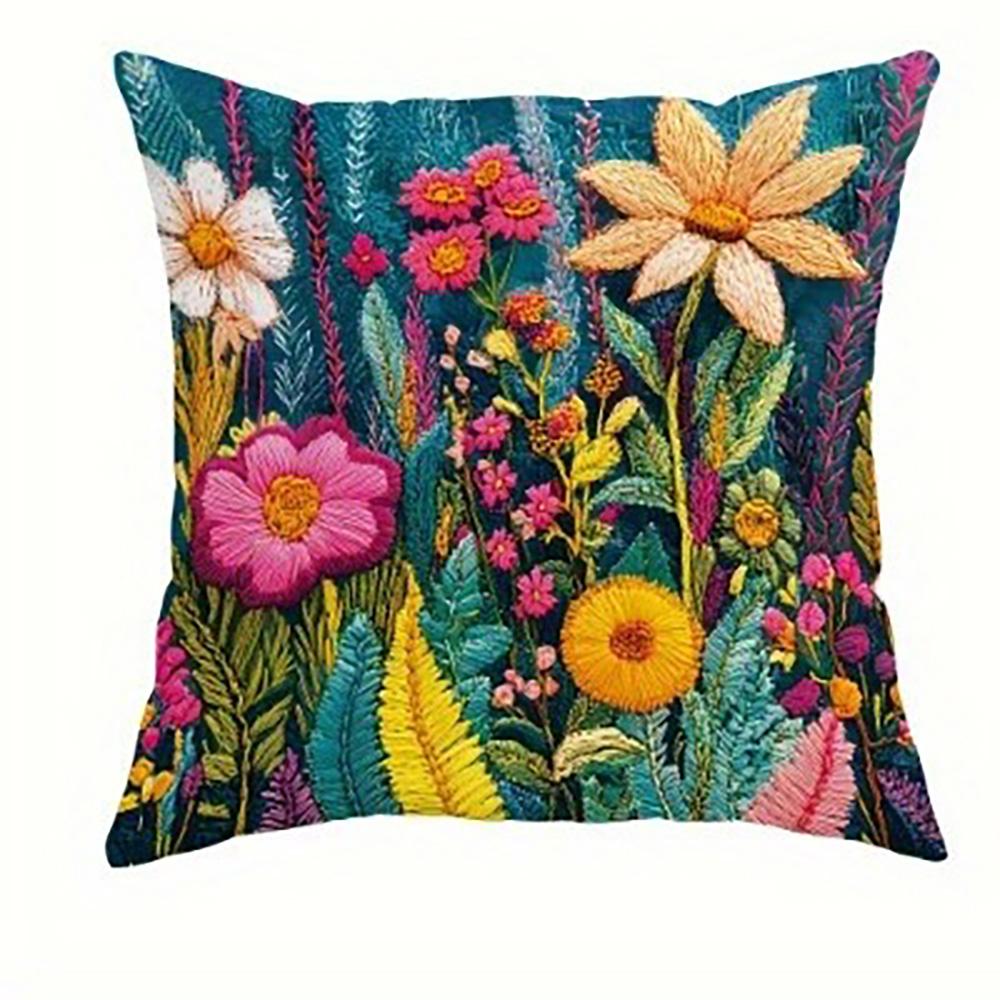 Short Plush Material Pillowcasefloral-Square Pillowcases: Colorful And Vivid Garden-Inspired Decor Sofa Cushion Cover Home Room