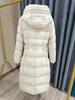 High-end down jacket women's medium and long hooded waist and thin new national standard white duck down jacket temperament trench coat