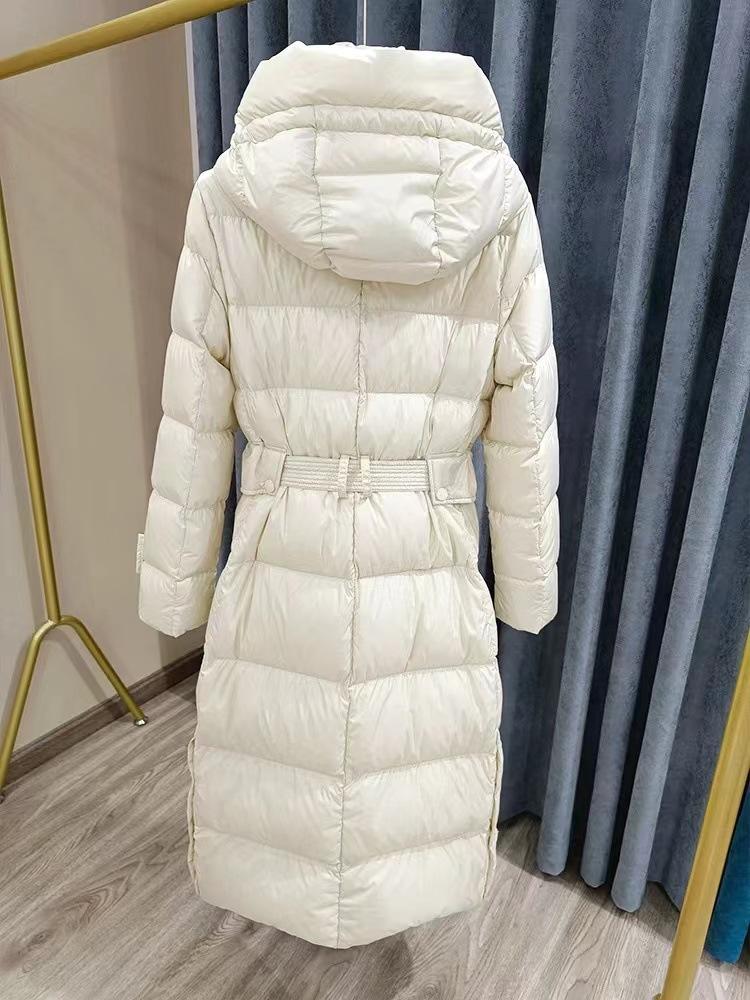 High-end down jacket women's medium and long hooded waist and thin new national standard white duck down jacket temperament trench coat