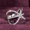 Huitan Chic Symmetrical Line Shiny Cubic Zirconia Rings for Women Fashion Gorgeous Finger Accessories Novel Party Daily