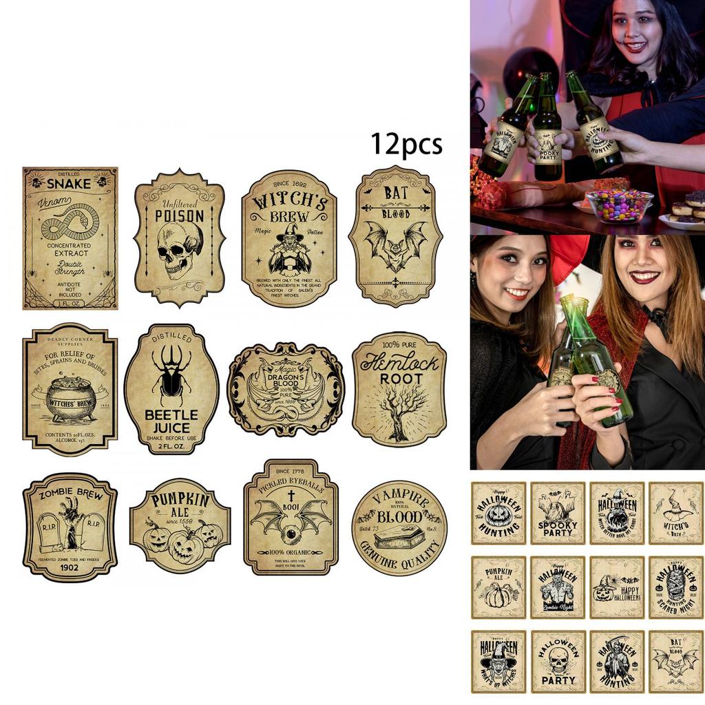 Halloween Vintage Bottle Stickers With Pumpkin Head Decor For Party Venue Decoration