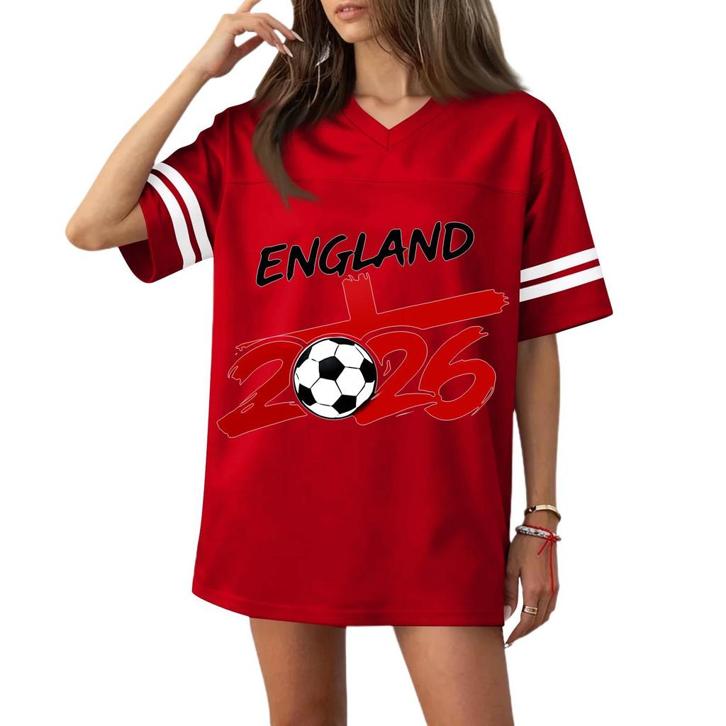 Women Casual V Neck Soccer Flag Print Short Sleeve Top 2026 Football Graphic Relaxed Fit Sports T Shirt Jersey for