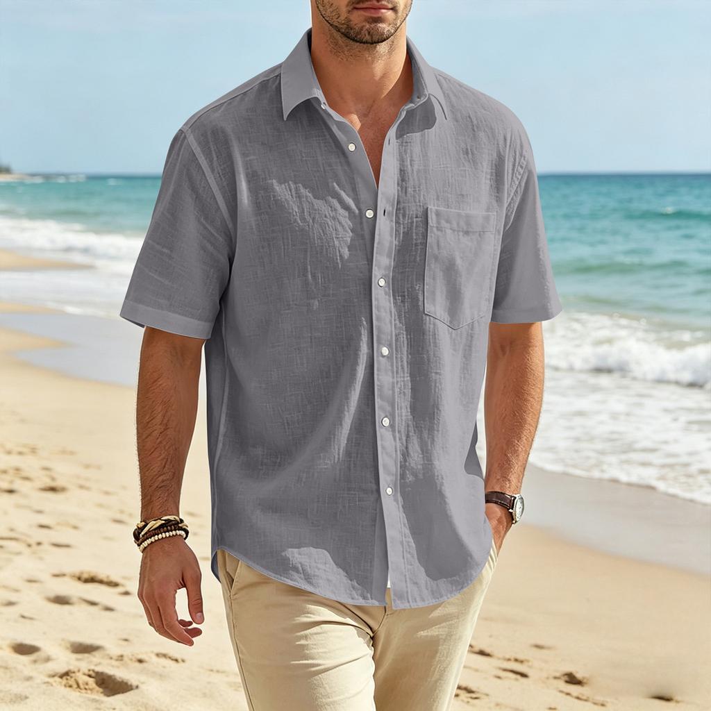Men's Summer Flip Tie Pocket Short Sleeved Men's Casual And Comfortable Short Sleeved Shirt