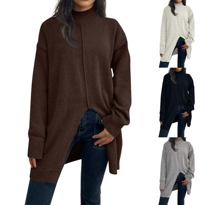 24/5000 Suéter de Color Sólido para Mujer Cuello Medio Alto Color Sólido Holgado Manga Larga Talla Grande Suéter Top Cuello Redondo