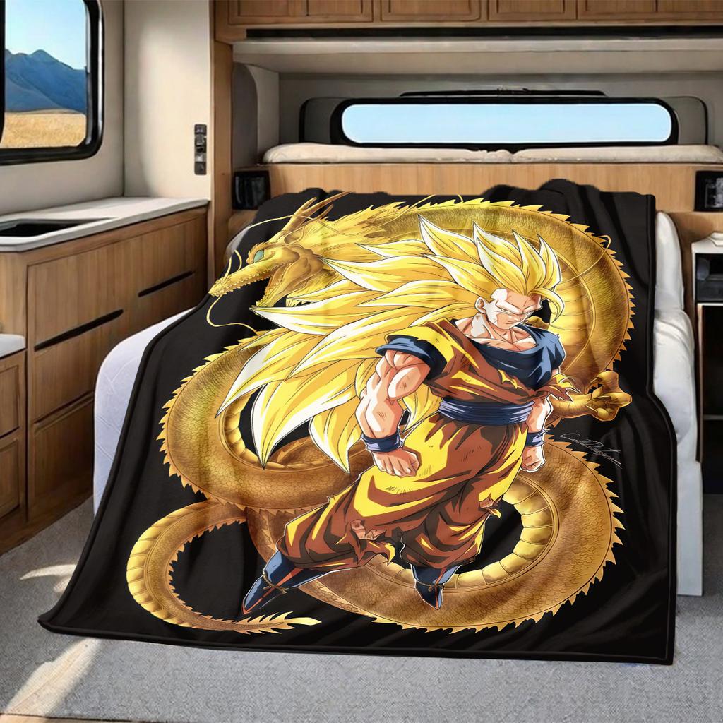 1 Stück Son Goku Druck Flanelldecke, Hohe Qualität für alle Jahreszeiten, Heimdekoration, Wärme und Komfort, Perfekt für Weihnachtsgeschenke