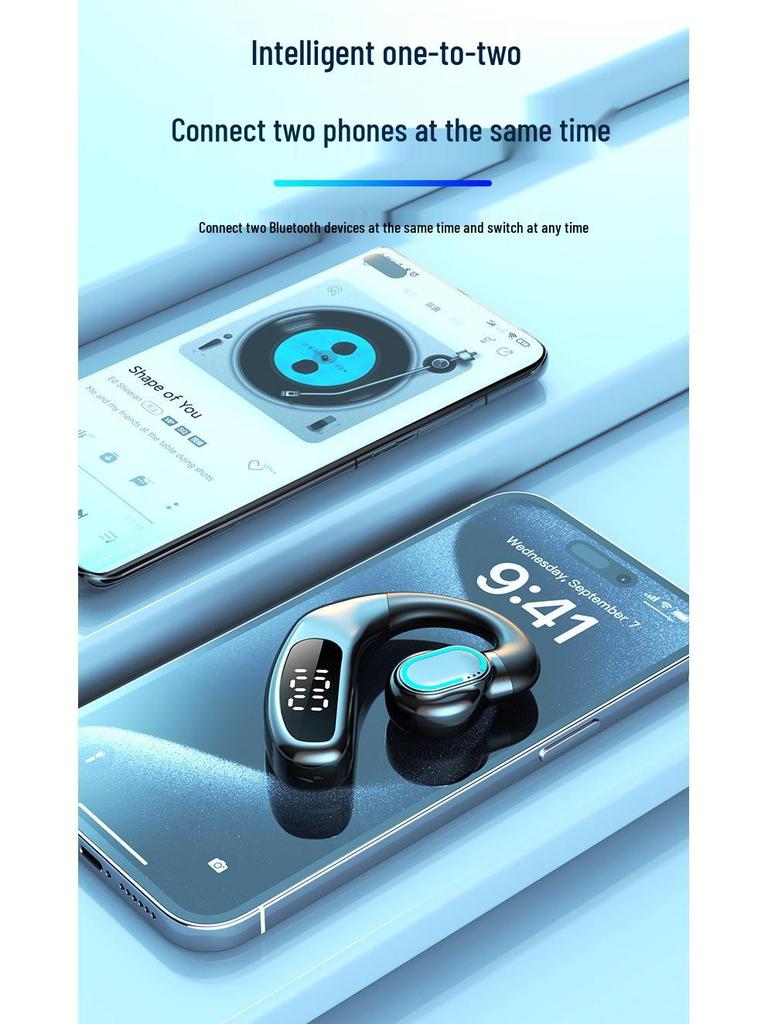 F80 Bluetooth Earphones: Over-Ear, Air Conduction, Single-Ear with Digital Display