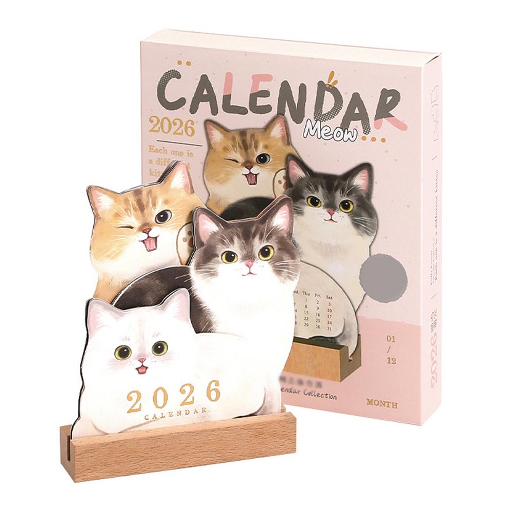Cute Cat Dog Series 2026 New Year Calendar Desk Table Planner Yearly Agenda Organizer Memo Notes for Home Office School Creative