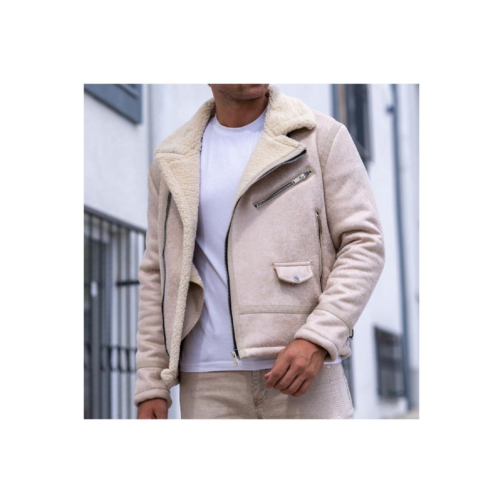 Men's Tan Color Napa Leather Cross Model Coat