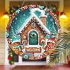 Christmas Gingerbread House Welcome Round Wooden Hanging Sign, 2D Flat Printed Wall Door Ornament, Xmas Home Holiday Decor Gift
