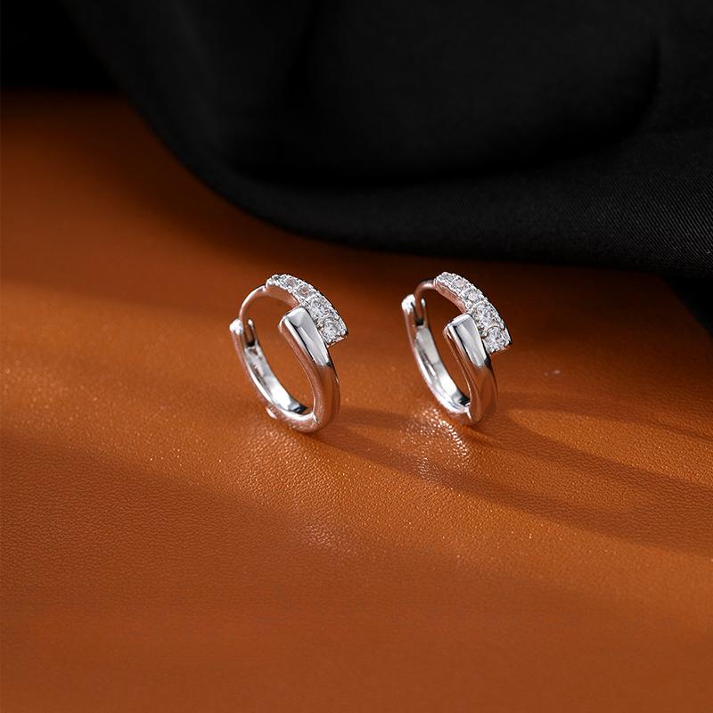 REETI 925 Silver Geometry hoop Earrings Temperament Simple Inlaid for Women Wedding Jewelry Accessories