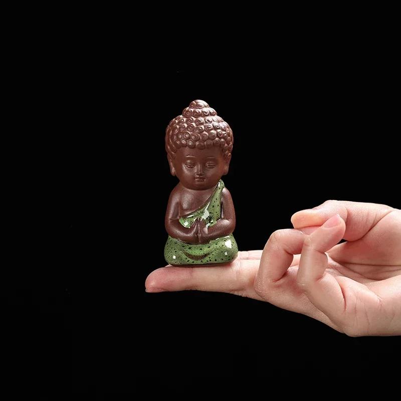 Creative Purple Clay Tea Pet Ornament Lovely Small Buddha Monk Figurine Handmade Sculpture Tea Set Decor Garden Bonsai Art