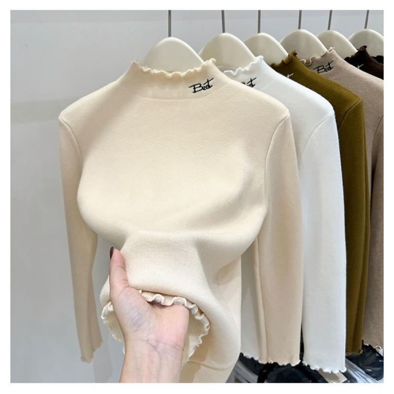 Einteiliger Samtpullover für Damen Verdickter Samt Warm Winter Vielseitiger Halbpullover Innenschichthemd