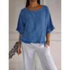 New summer women's short-sleeved round neck cotton and linen solid color loose version European and American shirts for women