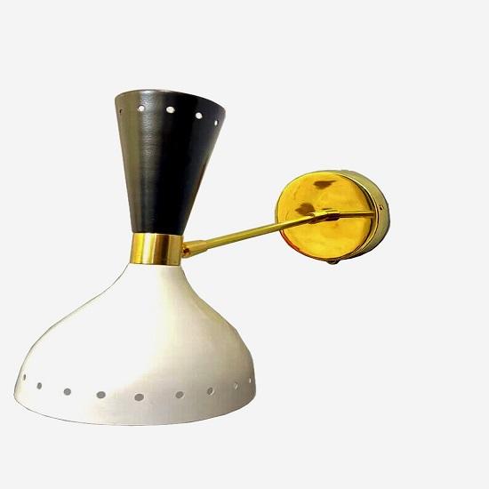 Mid Century italiensk messing Diabolo Stilnovo innfelt vegglampe lysarmatur