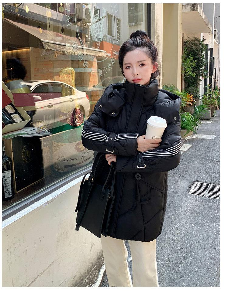 Women's Autumn and Winter Coat Solid Color Hooded Loose Thickened Windproof Mid-length Women's Jacket
