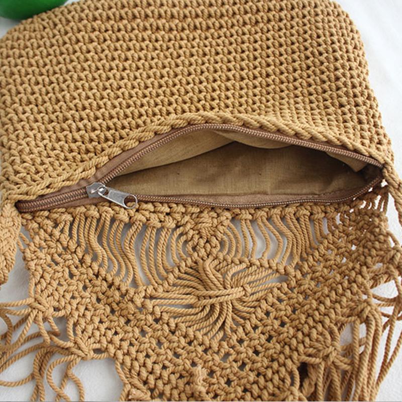 Handgefertigte Baumwollgewebte Gestrickte Quasten Umhängetasche Vintage Schulter Umhängetasche Damenmode Strand Sommer Handtaschen 2023 Tasche