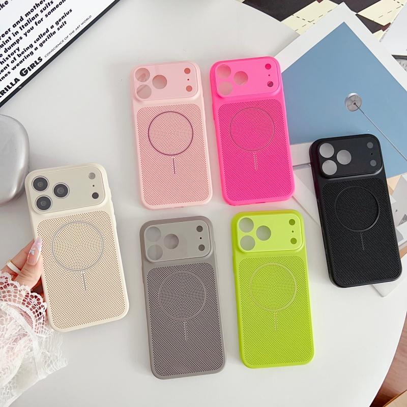 Luxury Wireless Charging Cooling Mesh Holes Magnetic Case For iPhone 17 Air 16 15 14 13 12 Pro Max Plus Shockproof Hard Cover