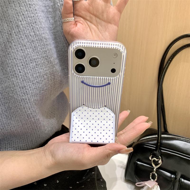 Polka Dot Smiley Face Foldable Anti-fall Phone Case for iPhone 14/13, Apple 17/16/15 PROMAX
