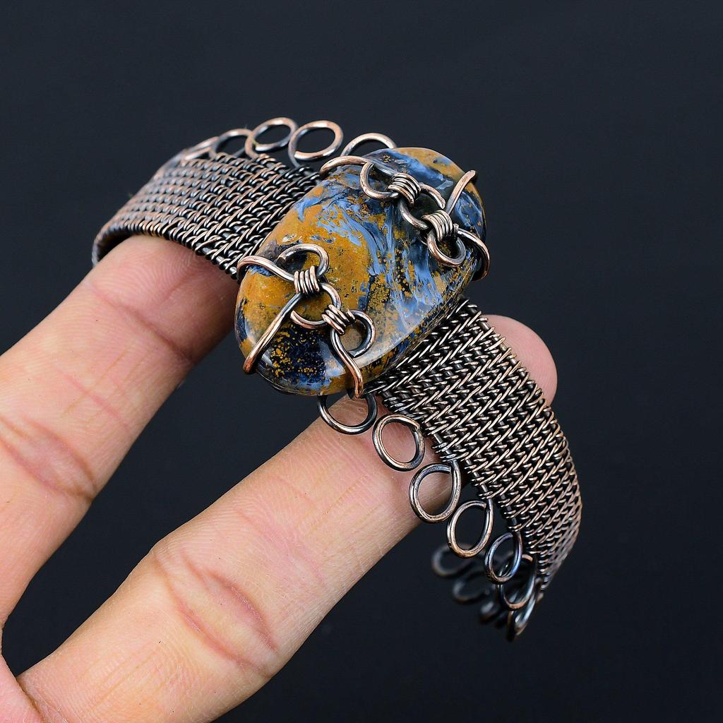 Unique Pietersite Gemstone Pure Copper Wire Wrapped Handmade Cuff/ Bangle Jewelry
